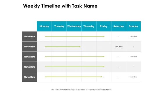 Weekly Timeline With Task Name Ppt PowerPoint Presentation Model Show