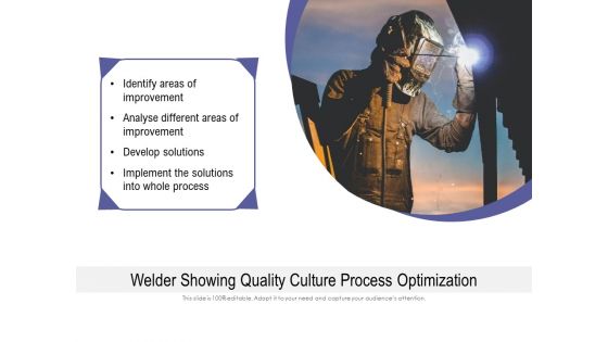 Welder Showing Quality Culture Process Optimization Ppt PowerPoint Presentation Outline Infographics PDF