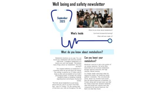 Well Being And Safety Newslette PDF Document PPT Template