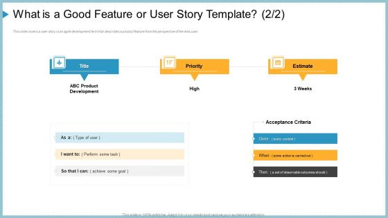 what is a good feature or user story template ppt infographics design templates pdf