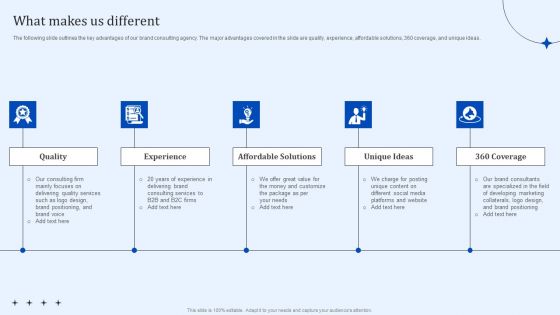 What Makes Us Different Product Branding Strategy Consultation Services Formats PDF