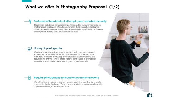 What We Offer In Photography Proposal Marketing Ppt PowerPoint Presentation Portfolio Files