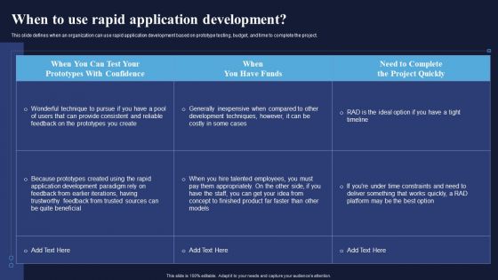When To Use Rapid Application Development Integrating RAD Model To Simplify Slides PDF