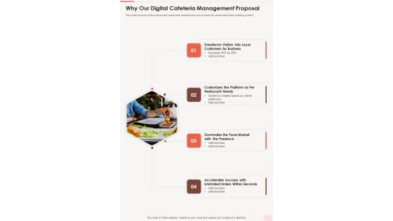 Why Our Digital Cafeteria Management Proposal One Pager Sample Example Document Why Our Digital Cafeteria Management Proposal One Pager Sample Example Document