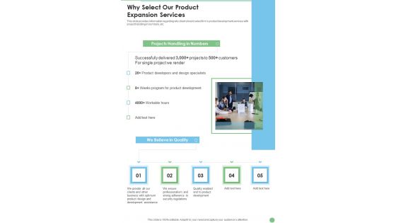 Why Select Our Product Expansion Services One Pager Sample Example Document