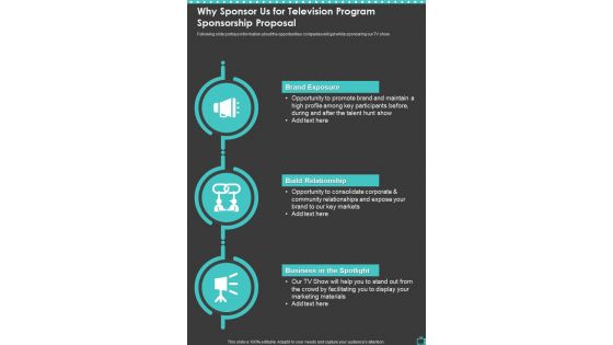 Why Sponsor Us For Television Program Sponsorship Proposal One Pager Sample Example Document Why Sponsor Us For Television Program Sponsorship Proposal One Pager Sample Example Document
