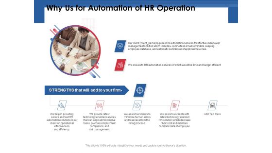 Why Us For Automation Of HR Operation Ppt PowerPoint Presentation Gallery Background Designs PDF