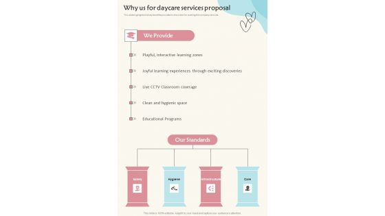 Why Us For Daycare Services Proposal One Pager Sample Example Document Why Us For Daycare Services Proposal One Pager Sample Example Document