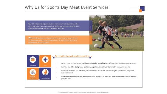 Why Us For Sports Day Meet Event Services Ppt PowerPoint Presentation Professional Graphics Tutorials