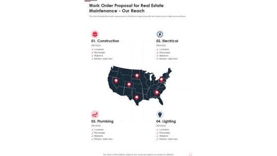Work Order Proposal For Real Estate Maintenance Our Reach One Pager Sample Example Document Work Order Proposal For Real Estate Maintenance Our Reach One Pager Sample Example Document