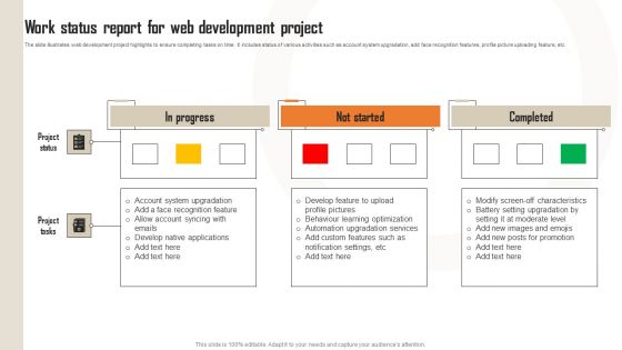 Work Status Report For Web Development Project Template PDF