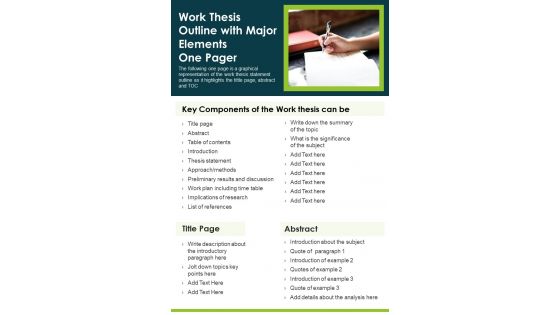 Work Thesis Outline With Major Elements One Pager PDF Document PPT Template Work Thesis Outline With Major Elements One Pager PDF Document PPT Template