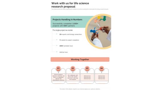 Work With Us For Life Science Research Proposal One Pager Sample Example Document Work With Us For Life Science Research Proposal One Pager Sample Example Document