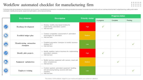 Workflow Automated Checklist For Manufacturing Firm Graphics PDF Workflow Automated Checklist For Manufacturing Firm Graphics PDF