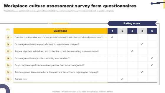 Workplace Culture Assessment Survey Form Questionnaires Diagrams PDF