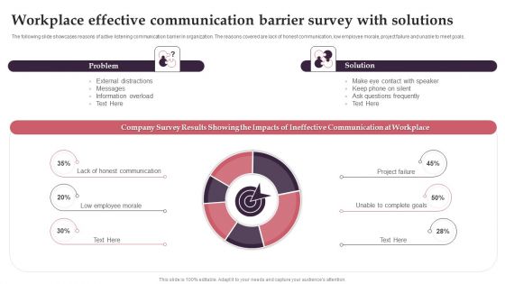 Workplace Effective Communication Barrier Survey With Solutions Elements PDF