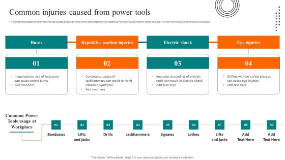 Workplace Safety Best Practices Common Injuries Caused From Power Tools Guidelines PDF