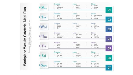 Workplace Weekly Cafeteria Meal Plan Ppt PowerPoint Presentation Gallery Clipart PDF