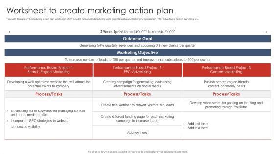Worksheet To Create Marketing Action Plan Digital Marketing Strategy Deployment Structure PDF