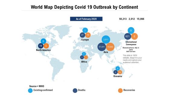 World Map Depicting Covid 19 Outbreak By Continent Ppt PowerPoint Presentation File Design Inspiration PDF