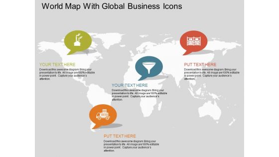 World Map With Global Business Icons Powerpoint Template
