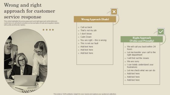 Wrong And Right Approach For Customer Service Response Ppt PowerPoint Presentation File Diagrams PDF