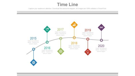 Year Tags Sequential Timeline With Icons Powerpoint Slides