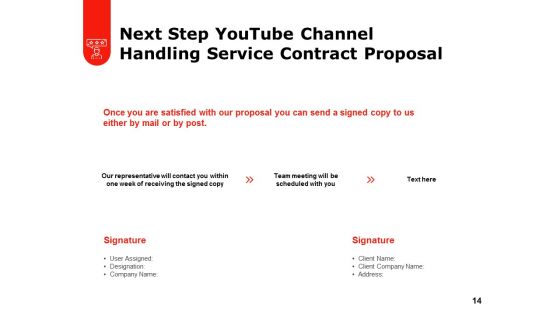 Youtube Channel Handling Service Contract Proposal Ppt PowerPoint Presentation Complete Deck With Slides