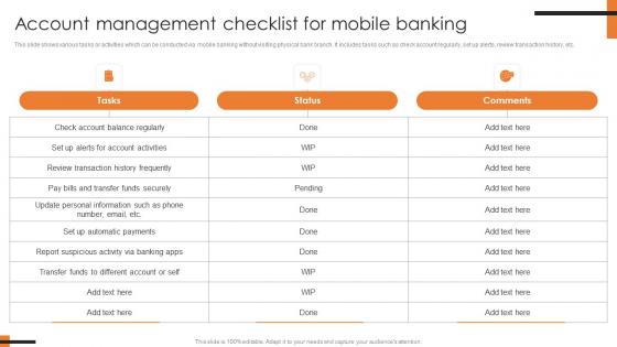 Account Management Checklist For Mobile Comprehensive Smartphone Banking Sample Pdf