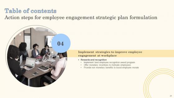 Action Steps For Employee Engagement Strategic Plan Formulation Ppt Powerpoint Presentation Complete Deck