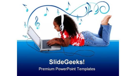 Adorable Girl On Laptop Computer PowerPoint Templates And PowerPoint Backgrounds 0311