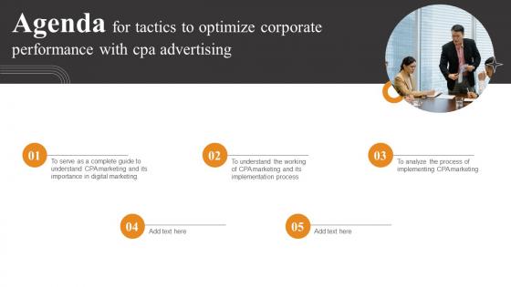 Agenda For Tactics To Optimize Corporate Performance With CPA Brochure Pdf