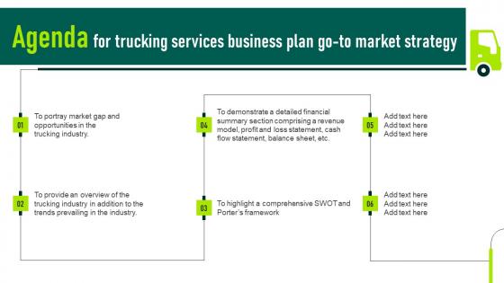 Agenda For Trucking Services Business Plan Go To Market Strategy Brochure Pdf Agenda For Trucking Services Business Plan Go To Market Strategy Brochure Pdf
