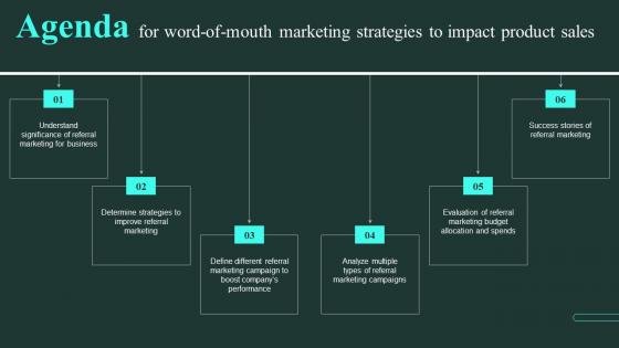 Agenda For Word Of Mouth Marketing Strategies To Impact Product Sales Professional Pdf