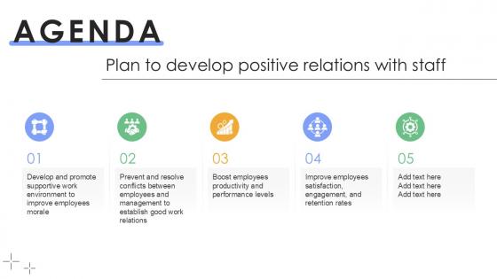 Agenda Plan To Develop Positive Relations With Staff Ppt Example