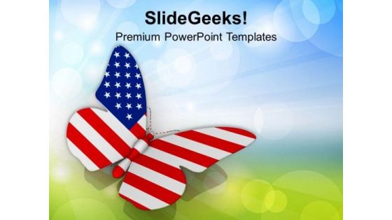 American Freedom Flag On Butterfly PowerPoint Templates Ppt Backgrounds For Slides 0913