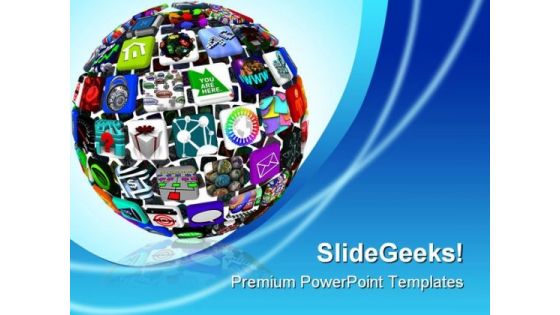 App Icons In A Sphere Communication PowerPoint Backgrounds And Templates 1210
