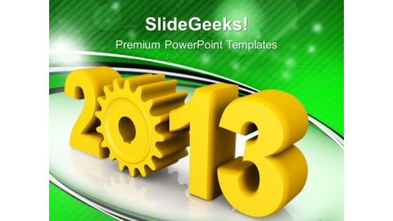 Approaching Year With Gear Wheels Industrial PowerPoint Templates Ppt Backgrounds For Slides 1212