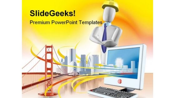 Architect With City Map Construction PowerPoint Template 1010
