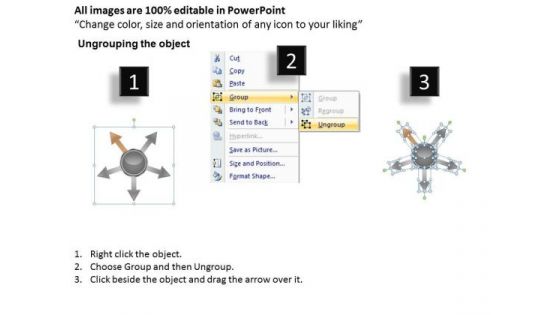 Arrow 5 Stages Diverging Process Diagram Circular PowerPoint Templates