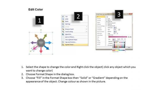 Arrow Circular 7 Steps Diverging And Converging Pie Chart PowerPoint Templates