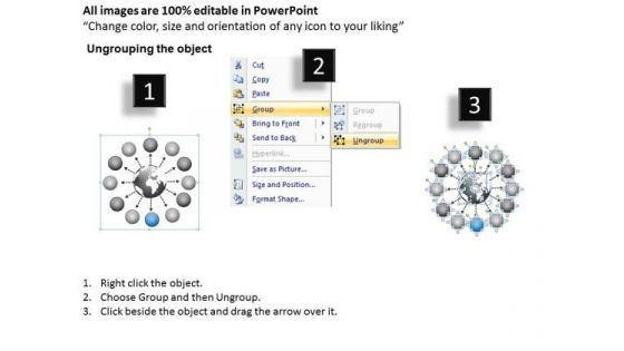 Arrow Diverging 12 Steps With Globe Flow Chart Circular PowerPoint Slides
