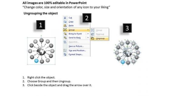 Arrow Diverging 12 Steps With Globe Flow Chart Pie Process PowerPoint Templates