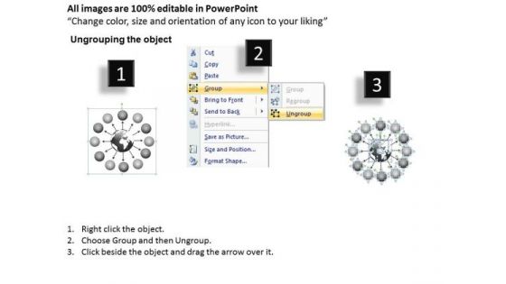 Arrow Diverging 12 Steps With Globe Flow Chart Ppt Circular Network PowerPoint Slides