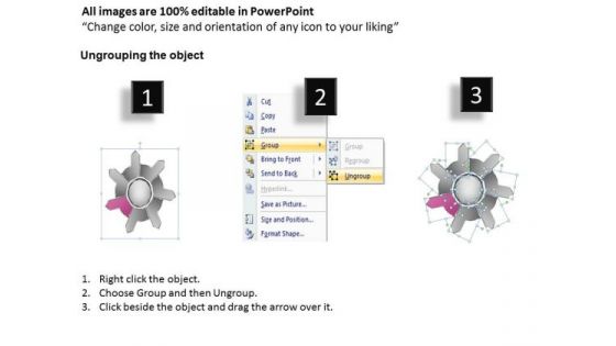 Arrow Flow Diagram Diverging 7 Steps Relative Circular Network PowerPoint Slides