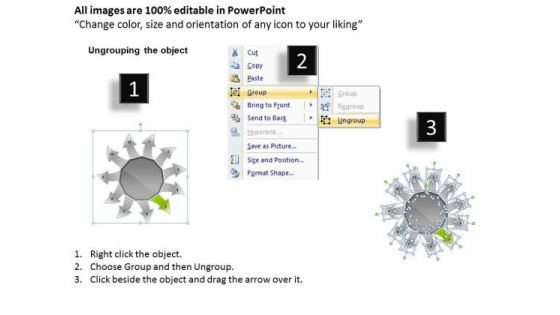 Arrow Pointing Strategic Planning Process Arrow Circular Flow Layout Network PowerPoint Slides