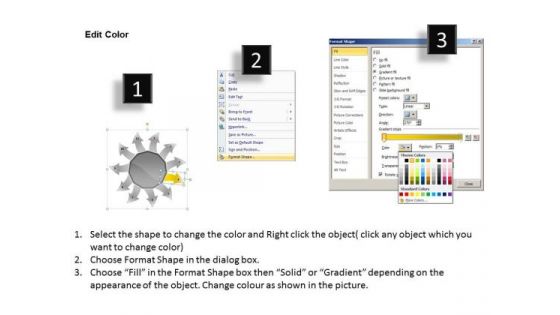 Arrow Pointing Strategic Planning Process Circular Flow Layout Network PowerPoint Slides