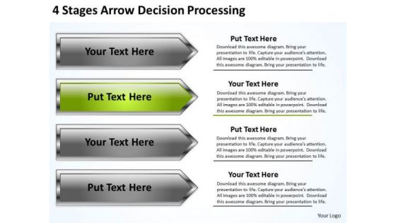 Arrow Shapes For PowerPoint 4 Stages Decision Processing Slides