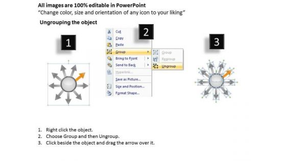 Arrows Circular 9 Steps Diverging And Converging Cycle Diagram PowerPoint Slides