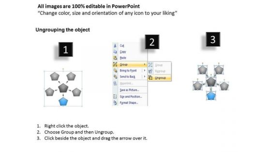Arrows Diverging Actions Flow Diagram 5 Stages Cycle Chart PowerPoint Templates